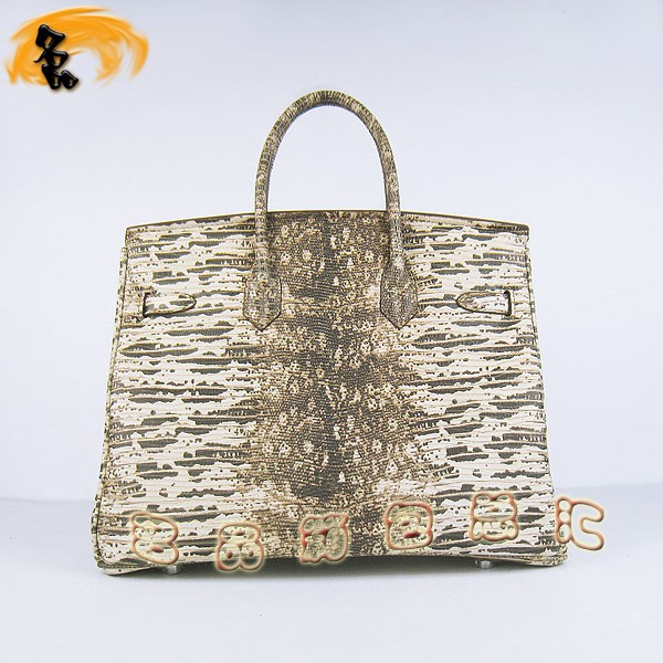 6089 Hermes手提包 愛馬仕女包 Hermes Birkin 鉑金包 蜥蜴紋(35) 米白色銀扣