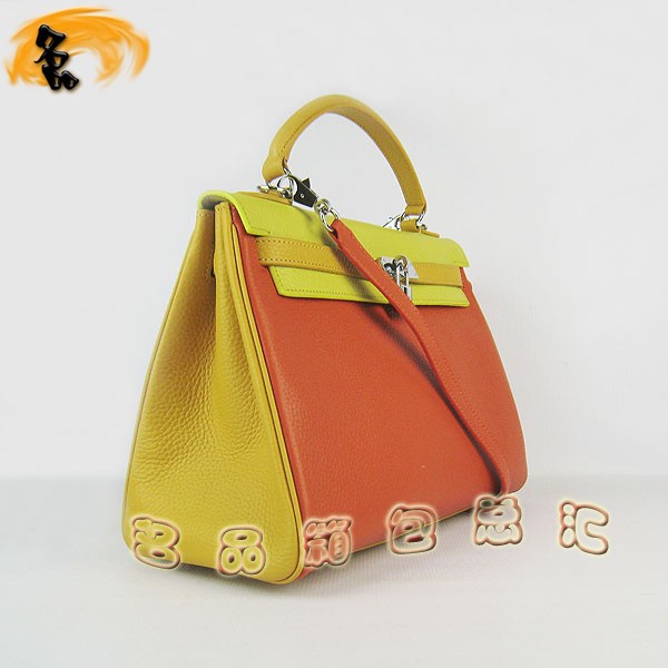 6108 凱莉包 Hermes女包 手提包 愛馬仕斜挎包 Hermes Kelly Bag 配色荔枝紋 綠橙黃色銀扣