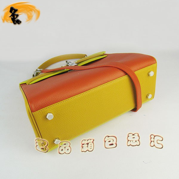 6108 凱莉包 Hermes女包 手提包 愛馬仕斜挎包 Hermes Kelly Bag 配色荔枝紋 綠橙黃色銀扣