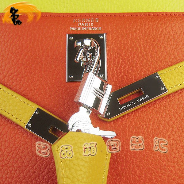 6108 凱莉包 Hermes女包 手提包 愛馬仕斜挎包 Hermes Kelly Bag 配色荔枝紋 綠橙黃色銀扣
