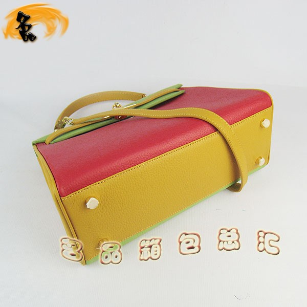 6108 凱莉包 Hermes女包 手提包 愛馬仕斜挎包 Hermes Kelly Bag 配色荔枝紋 紅綠黃色金扣