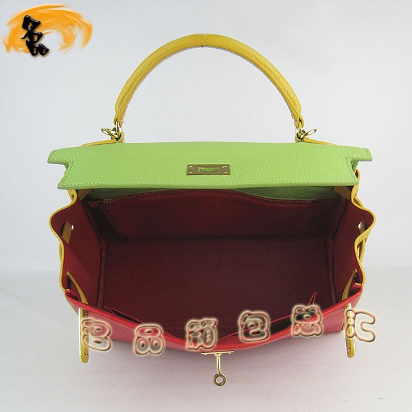 6108 凱莉包 Hermes女包 手提包 愛馬仕斜挎包 Hermes Kelly Bag 配色荔枝紋 紅綠黃色金扣