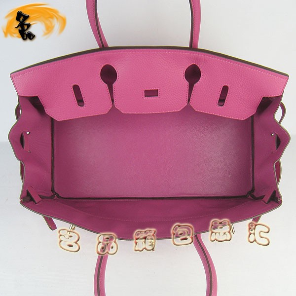 6109 Hermes經(jīng)典 Hermes時尚休閑女士 Birkin 鉑金包 手提包 荔枝紋 42 桃紅色金扣