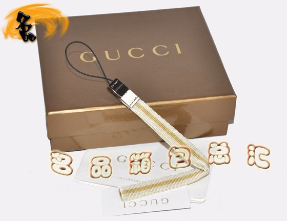 07168R Gucci手機掛飾 Gucci飾品 Gucci手機鏈 古奇最新款掛件 織帶 米白配黃色