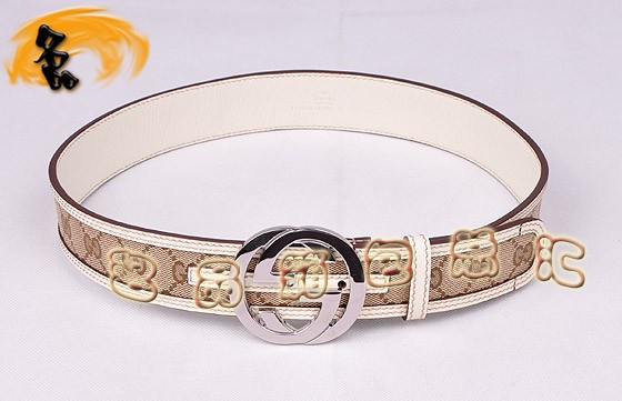 114876 Gucci腰帶 Gucci最新款 古奇經典雙G帆布時尚休閑女士皮帶 灰配杏