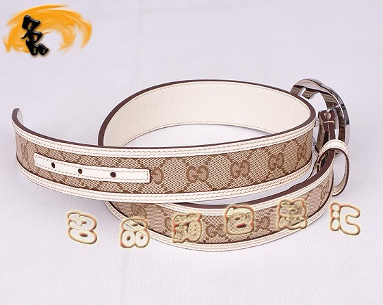 114876 Gucci腰帶 Gucci最新款 古奇經典雙G帆布時尚休閑女士皮帶 灰配杏