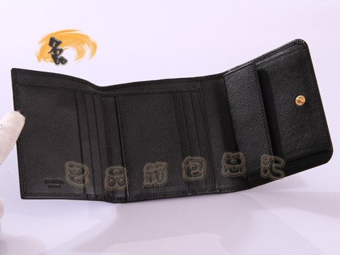 1M0176 Prada最新款十字紋牛皮三折錢(qián)包 Prada錢(qián)包 普拉達(dá)錢(qián)夾 Prada女包 黑色