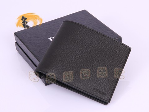 M513 Prada錢包 最新款十字紋牛皮男士短款錢包 普拉達錢夾 Prada錢夾 黑色