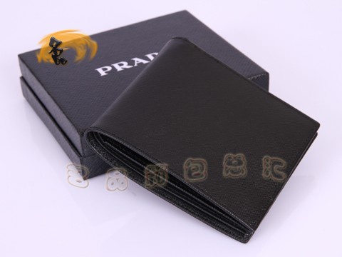 M513 Prada錢包 最新款十字紋牛皮男士短款錢包 普拉達錢夾 Prada錢夾 黑色