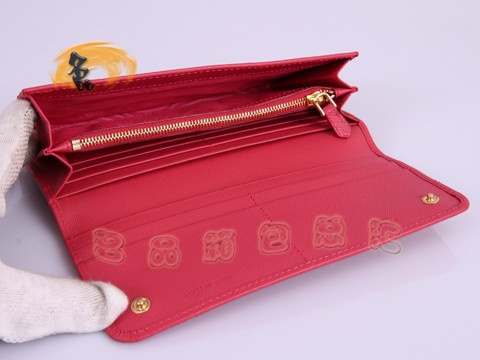 1M1132 Prada最新款 普拉達長款錢包 十字紋牛皮女士錢包 Prada錢包 玫紅色