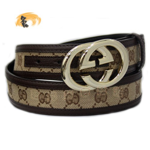 170854 Gucci皮帶 Gucci腰帶 Gucci經(jīng)典款雙G帆布時尚男士皮帶 古奇男士皮帶 杏配啡色