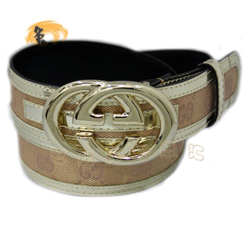 170854 Gucci皮帶 Gucci腰帶 Gucci經典款雙G帆布時尚男士皮帶 古奇男士皮帶 粉金配米白色