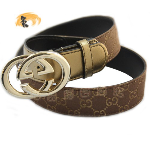 170854 Gucci皮帶 Gucci腰帶 Gucci經(jīng)典款雙G帆布時尚男士皮帶 古奇男士皮帶 古銅色