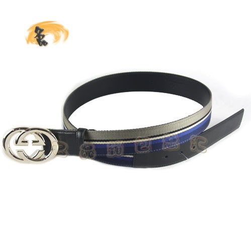 170854 Gucci皮帶 Gucci腰帶 Gucci經(jīng)典款時尚女士皮帶 古奇帆布女士皮帶 黑色配藍(lán)色