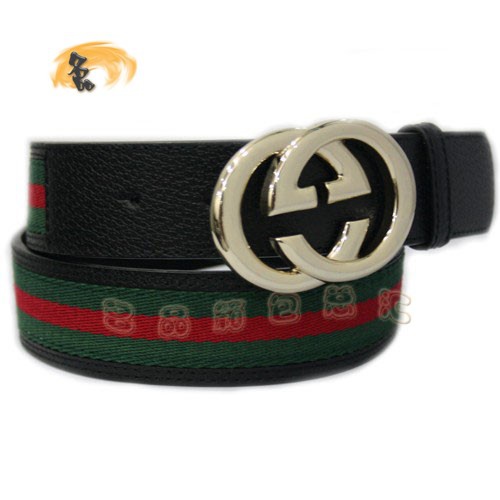 170854 Gucci皮帶 Gucci腰帶 Gucci經典款時尚女士皮帶 古奇帆布女士皮帶 紅綠織帶配黑色
