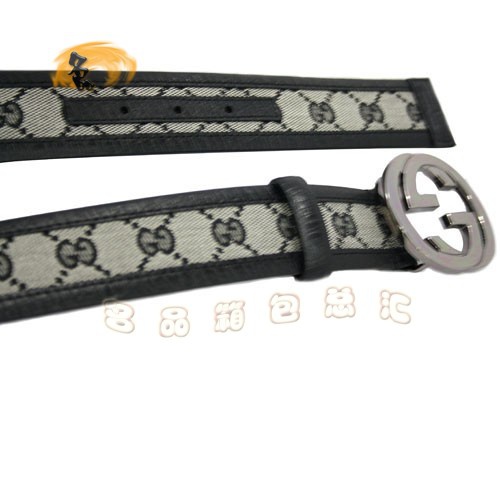 114876 Gucci經(jīng)典款時(shí)尚男士皮帶 Gucci皮帶 古奇雙G帆布男款皮帶 Gucci腰帶 灰色