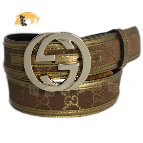 114876 Gucci經(jīng)典款時尚男士皮帶 Gucci皮帶 古奇雙G帆布男款皮帶 Gucci腰帶 金色