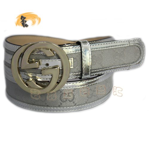 114876 Gucci經(jīng)典款時(shí)尚男士皮帶 Gucci皮帶 古奇雙G帆布男款皮帶 Gucci腰帶 銀色