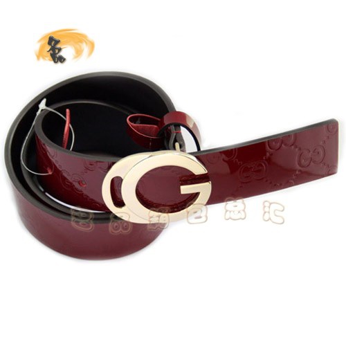 201790 Gucci皮帶 Gucci時尚牛皮雙G壓花女士皮帶 古奇皮帶 漆皮腰帶 紫紅色金扣