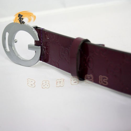 201790 Gucci皮帶 Gucci時尚牛皮雙G壓花女士皮帶 古奇皮帶 漆皮腰帶 紫紅色銀扣