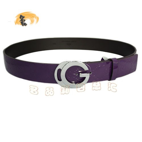 201790 Gucci皮帶 Gucci時(shí)尚牛皮雙G壓花女士皮帶 古奇皮帶 漆皮腰帶 紫色銀扣