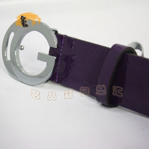 201790 Gucci皮帶 Gucci時(shí)尚牛皮雙G壓花女士皮帶 古奇皮帶 漆皮腰帶 紫色銀扣