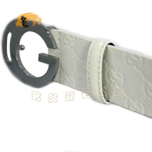 201790 Gucci皮帶 經典款Gucci時尚牛皮雙G壓花女士皮帶 古奇皮帶 漆皮腰帶 白色