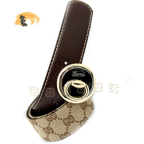 201787 Gucci皮帶 Gucci時尚雙G帆布女士皮帶 Gucci皮帶 古奇腰帶 杏配啡色