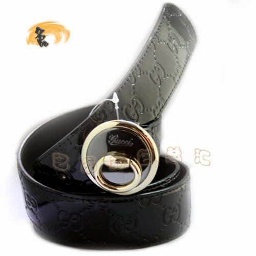 201787 Gucci皮帶 Gucci時尚牛皮雙G壓花女士皮帶 Gucci皮帶 漆皮古奇腰帶 黑色