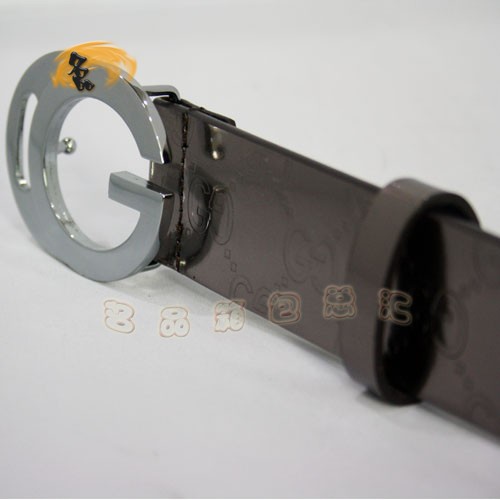 201790 Gucci皮帶 經典款Gucci時尚牛皮雙G壓花女士皮帶 古奇皮帶 漆皮腰帶 銀灰色