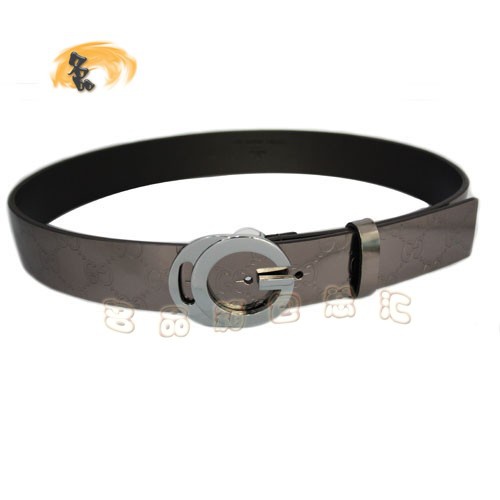 201790 Gucci皮帶 經典款Gucci時尚牛皮雙G壓花女士皮帶 古奇皮帶 漆皮腰帶 銀灰色