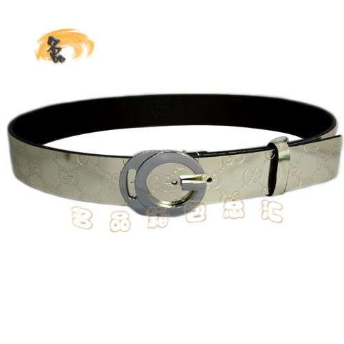 201790 Gucci皮帶 經典款Gucci時尚牛皮雙G壓花女士皮帶 古奇皮帶 漆皮腰帶 淺金色