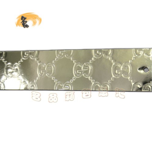 201790 Gucci皮帶 經典款Gucci時尚牛皮雙G壓花女士皮帶 古奇皮帶 漆皮腰帶 淺金色