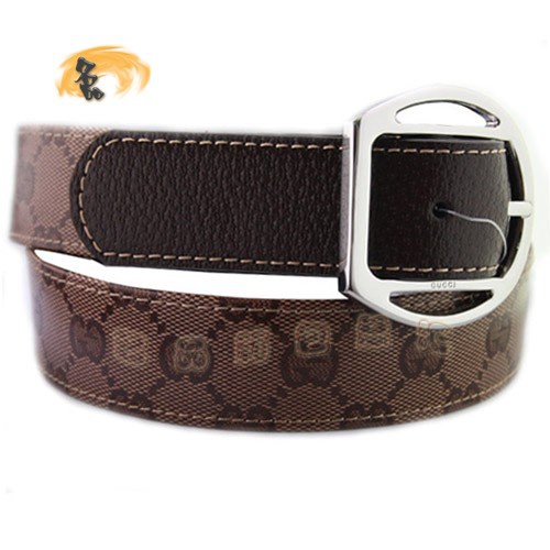 201786 Gucci皮帶 Gucci時尚雙G PVC男士皮帶 Gucci腰帶 古奇皮帶 咖啡色