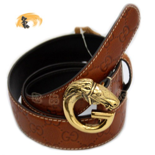 201786 Gucci皮帶 Gucci時尚牛皮男士皮帶 Gucci腰帶 經典馬頭扣古奇男士皮帶 棕色