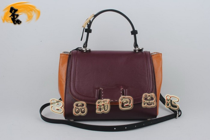 2798 Fendi原版皮女士手提包 芬迪最新款時尚女士斜挎包 Fendi女包 Fendi斜挎包 橙配酒紅色