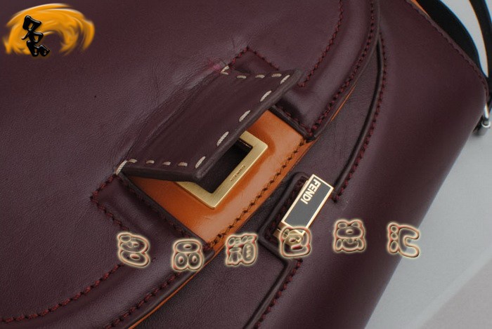 2798 Fendi原版皮女士手提包 芬迪最新款時尚女士斜挎包 Fendi女包 Fendi斜挎包 橙配酒紅色