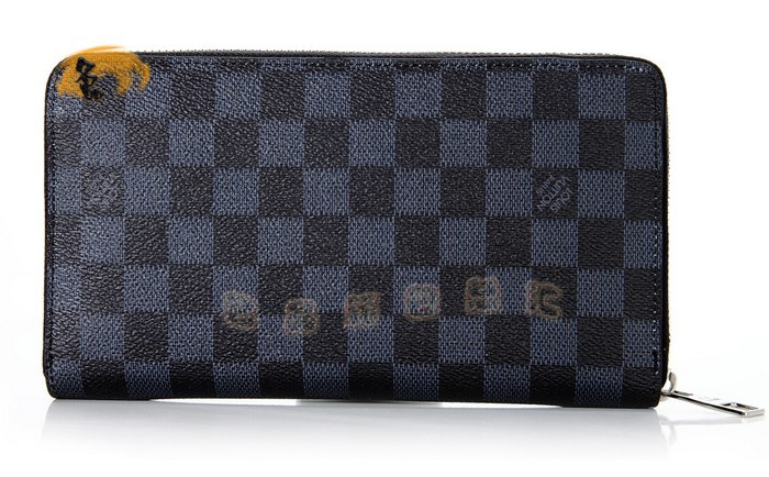 N63002 LV最新款 卡通畫版錢包 LV錢包 黑色棋盤格錢夾 LV Zippy系列長款錢包