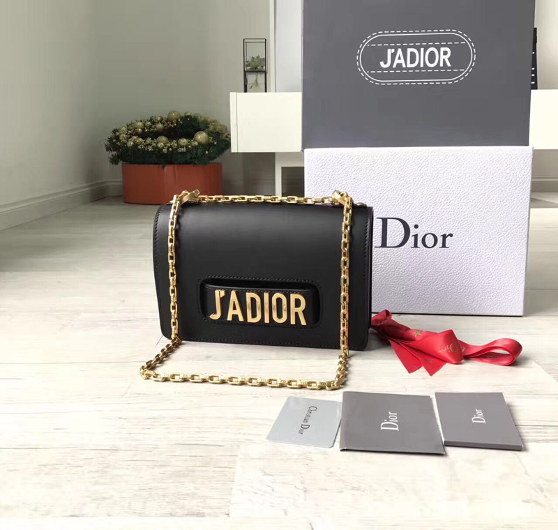迪奧Dior JADIOR DIOR鏈條包 頂級小牛皮翻蓋式包 黑色