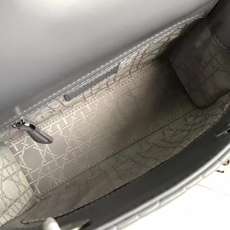 Dior LADY DIOR小羊皮手提包 2017新款迪奧徽章戴妃包 灰色