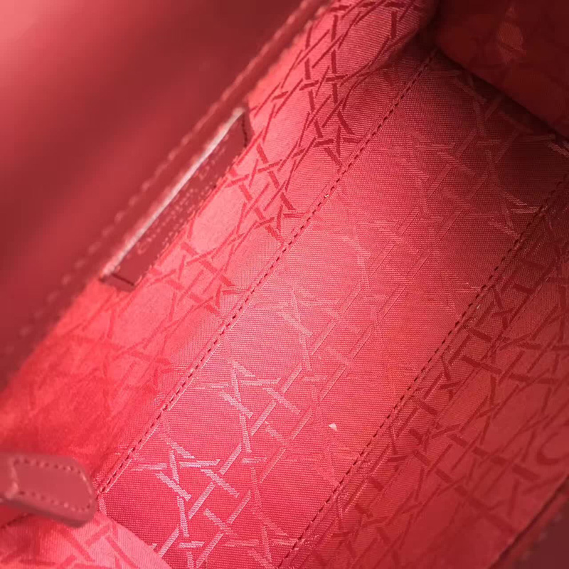 Dior LADY DIOR小羊皮手提包 2017新款迪奧徽章戴妃包 棗紅色