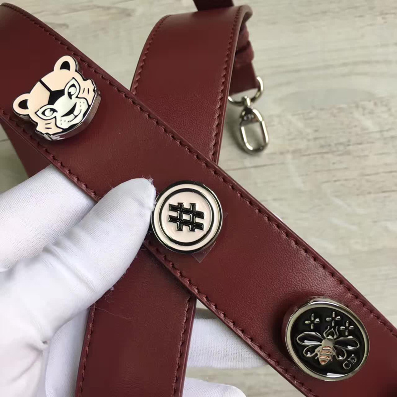 Dior LADY DIOR小羊皮手提包 2017新款迪奧徽章戴妃包 棗紅色