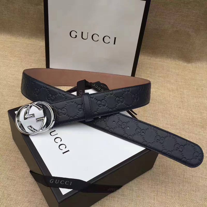 411924 Gucci雙G帶扣油蠟皮壓花磨砂地皮腰帶 Gucci皮帶