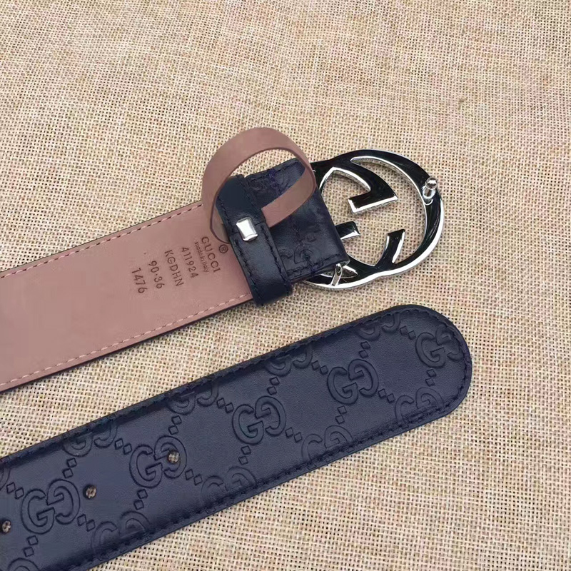 411924 Gucci雙G帶扣油蠟皮壓花磨砂地皮腰帶 Gucci皮帶