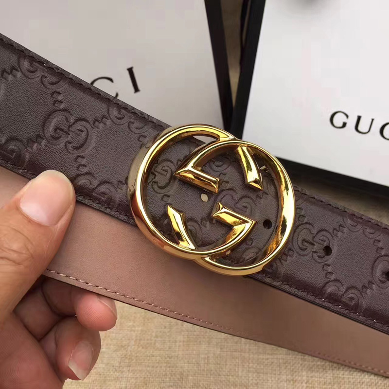 411924 Gucci雙G帶扣油蠟皮壓花磨砂地皮腰帶 Gucci皮帶