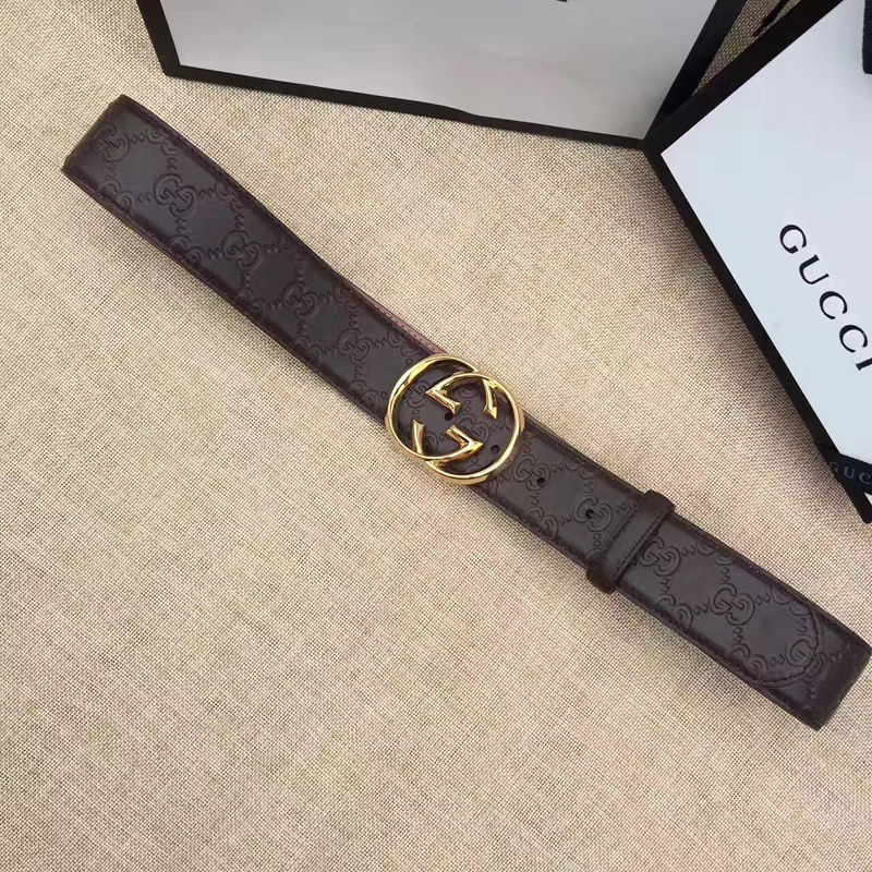 411924 Gucci雙G帶扣油蠟皮壓花磨砂地皮腰帶 Gucci皮帶