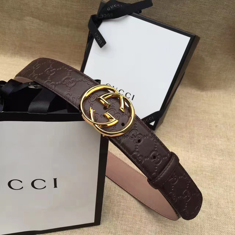 411924 Gucci雙G帶扣油蠟皮壓花磨砂地皮腰帶 Gucci皮帶