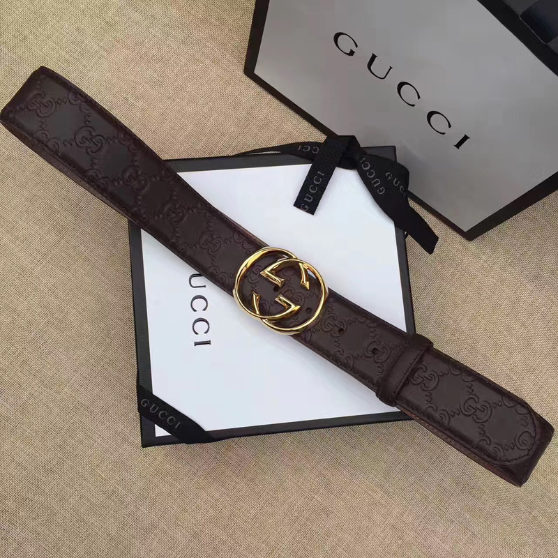 411924 Gucci雙G帶扣油蠟皮壓花磨砂地皮腰帶 Gucci皮帶