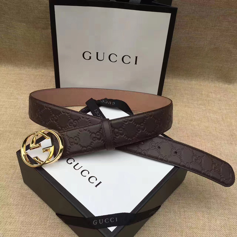 411924 Gucci雙G帶扣油蠟皮壓花磨砂地皮腰帶 Gucci皮帶