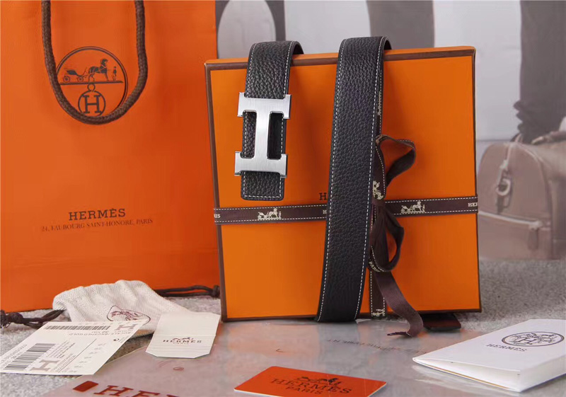 愛馬仕腰帶 Hermès 愛馬仕原單腰帶 經典H拉絲扣頭 海外進口荔枝紋帶條 黑色